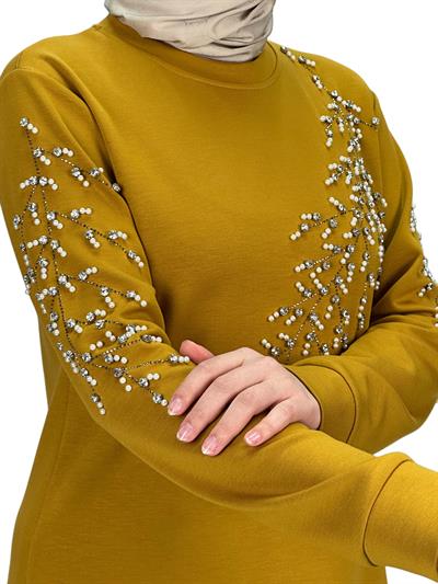 Büyük Beden Bahar Dalı Tunik Hardal OTW2124