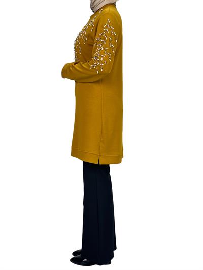 Büyük Beden Bahar Dalı Tunik Hardal OTW2124