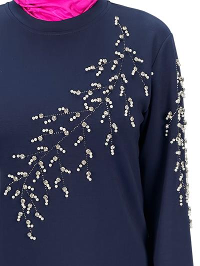 Büyük Beden Bahar Dalı Tunik Lacivert OTW2124