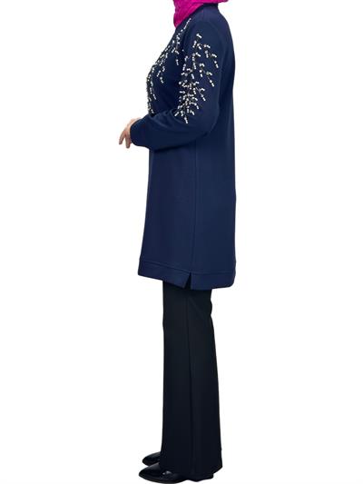 Büyük Beden Bahar Dalı Tunik Lacivert OTW2124