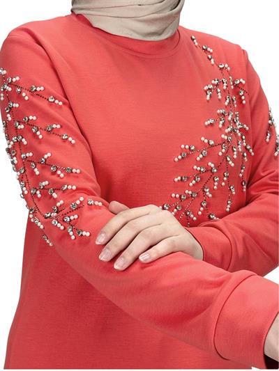 Büyük Beden Bahar Dalı Tunik Nar Çiçeği OTW2124