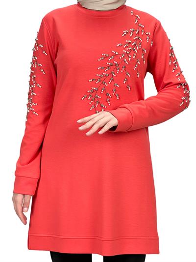 Büyük Beden Bahar Dalı Tunik Nar Çiçeği OTW2124