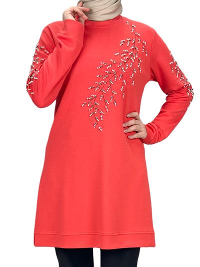 Büyük Beden Bahar Dalı Tunik Nar Çiçeği OTW2124