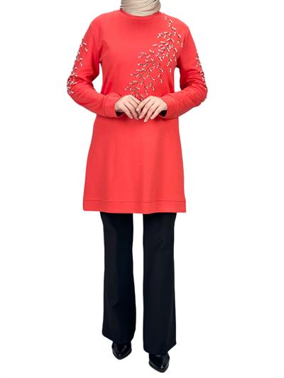 Büyük Beden Bahar Dalı Tunik Nar Çiçeği OTW2124