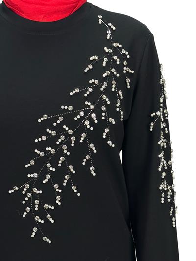 Büyük Beden Bahar Dalı Tunik Siyah OTW2124