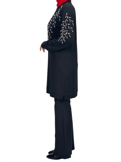 Büyük Beden Bahar Dalı Tunik Siyah OTW2124