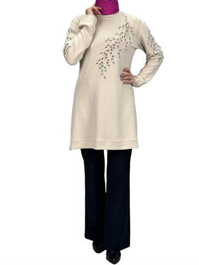 Büyük Beden Bahar Dalı Tunik Taş OTW2124