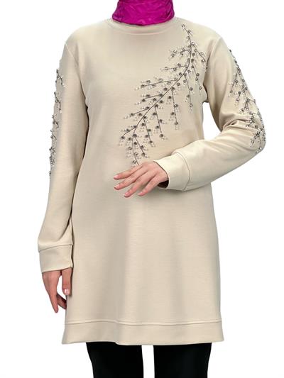 Büyük Beden Bahar Dalı Tunik Taş OTW2124