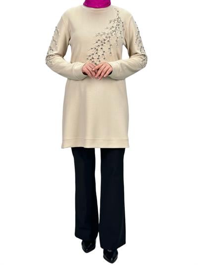 Büyük Beden Bahar Dalı Tunik Taş OTW2124