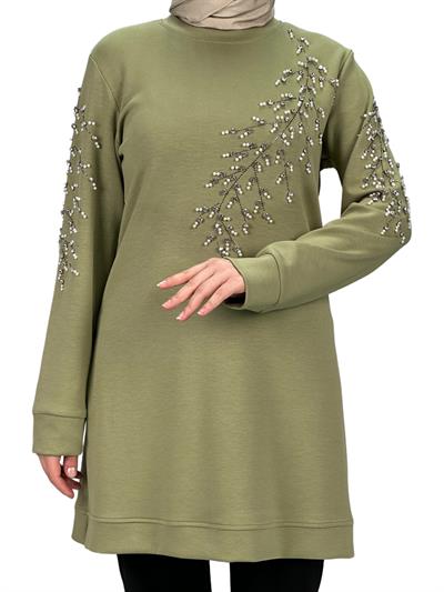 Büyük Beden Bahar Dalı Tunik Yeşil OTW2124
