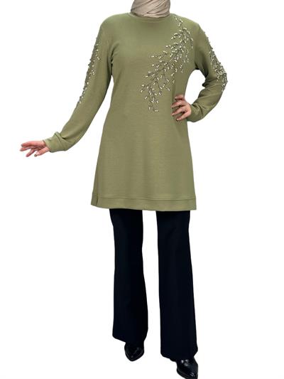 Büyük Beden Bahar Dalı Tunik Yeşil OTW2124