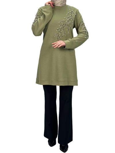 Büyük Beden Bahar Dalı Tunik Yeşil OTW2124