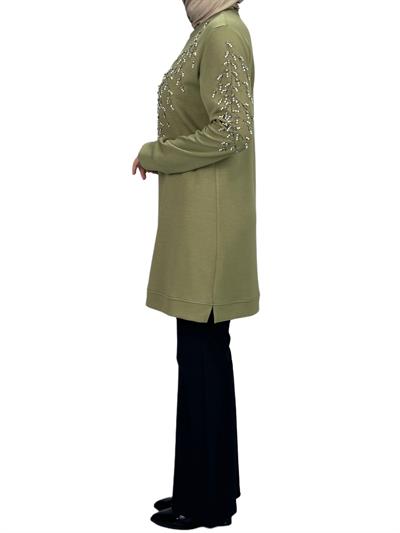 Büyük Beden Bahar Dalı Tunik Yeşil OTW2124