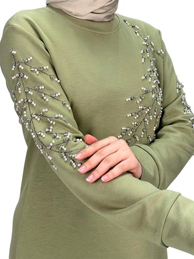 Büyük Beden Bahar Dalı Tunik Yeşil OTW2124