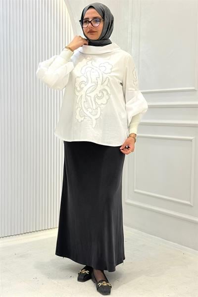 Büyük Beden Basic Düz Kesim Tensel Etek Antrasit OTW2767