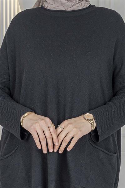 Büyük Beden Basic Triko Pantolonlu Takım Siyah OTW14231