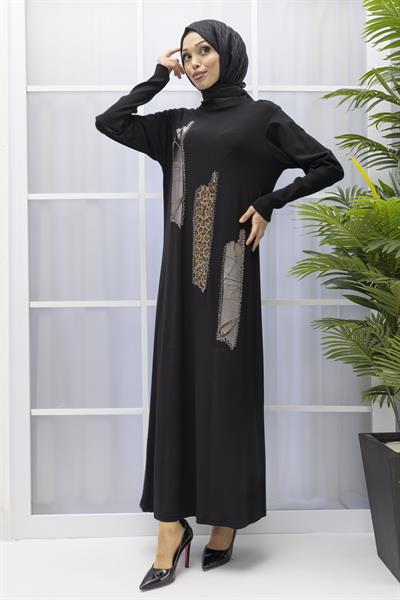 Büyük Beden Baskı Detaylı Sandy Elbise Siyah OTW795