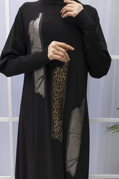 Büyük Beden Baskı Detaylı Sandy Elbise Siyah OTW795