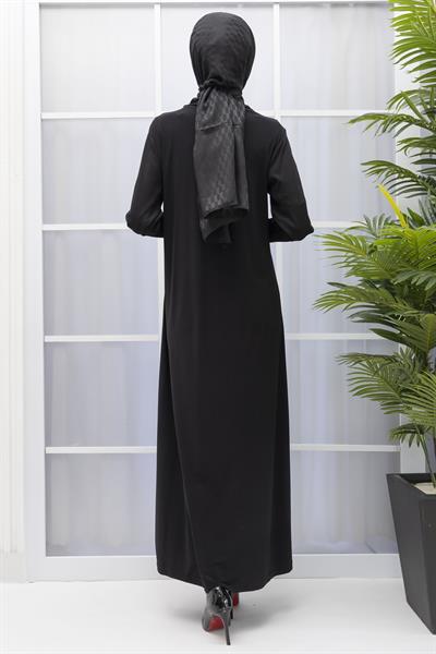 Büyük Beden Baskı Detaylı Sandy Elbise Siyah OTW795