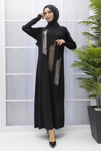 Büyük Beden Baskı Detaylı Sandy Elbise Siyah OTW795