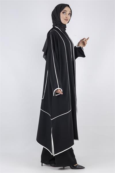 Büyük Beden Biyeli İçlik Ve Kimono Takım Siyah OTW1023