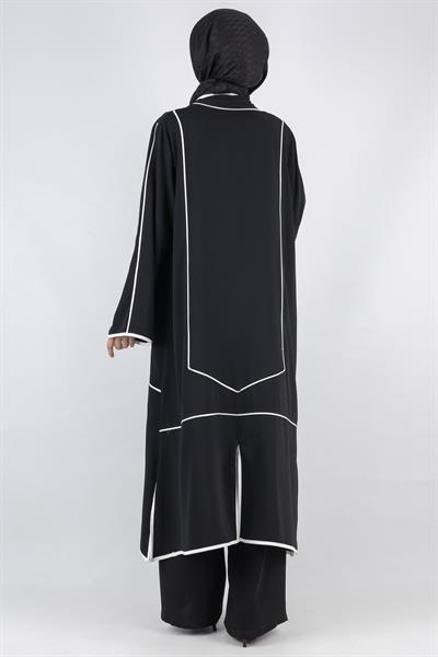 Büyük Beden Biyeli İçlik Ve Kimono Takım Siyah OTW1023