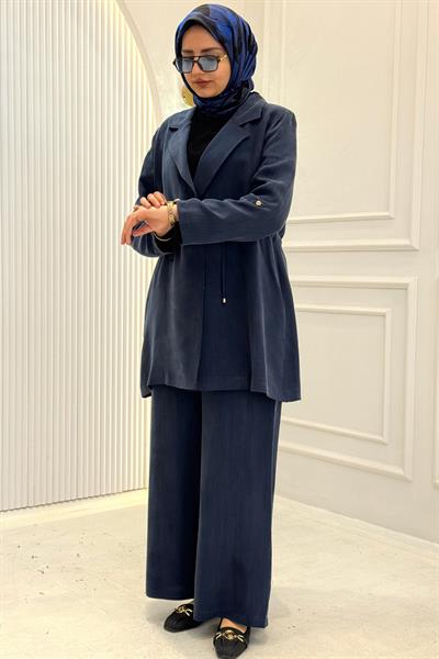 Büyük Beden Blazer Ceketli Pantolon Takım Lacivert OTW1034