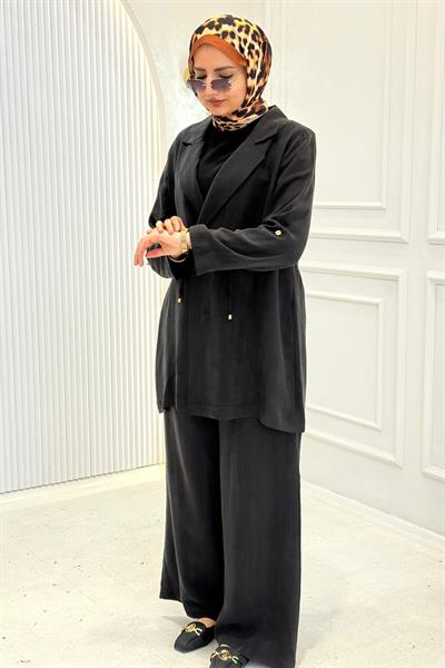Büyük Beden Blazer Ceketli Pantolon Takım Siyah OTW1034