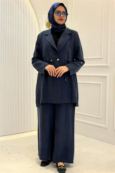 Büyük Beden Blazer Ceketli Pantolon Takım Lacivert OTW1034
