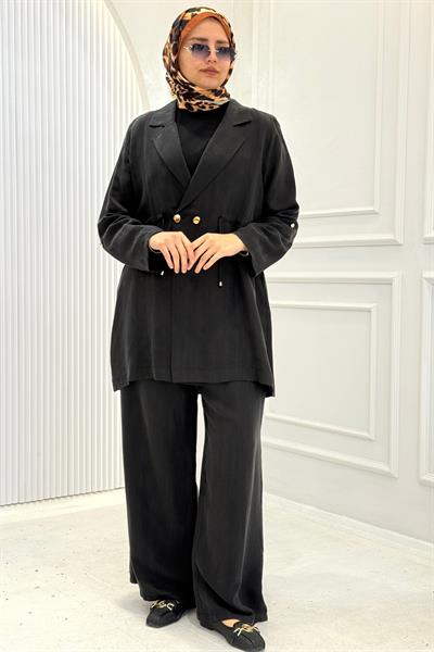 Büyük Beden Blazer Ceketli Pantolon Takım Siyah OTW1034