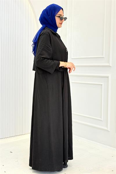 Büyük Beden Broş Detaylı Uzun Elbise Siyah OTW9628