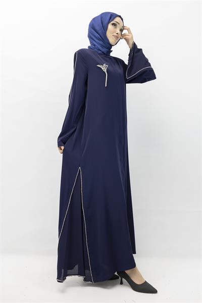 Büyük Beden Broşlu Ferace Lacivert OTW36184