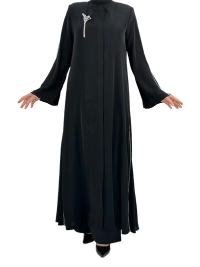 Büyük Beden Broşlu Ferace Siyah OTW36184