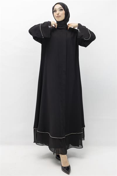 Büyük Beden Broşlu Ferace Siyah OTW36168