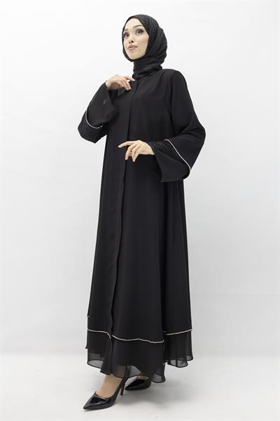 Büyük Beden Broşlu Ferace Siyah OTW36168