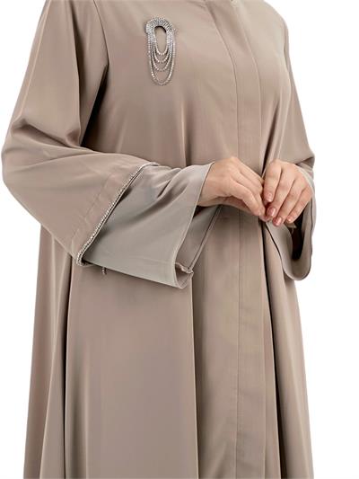 Büyük Beden Broşlu Ferace Vizon OTW36168