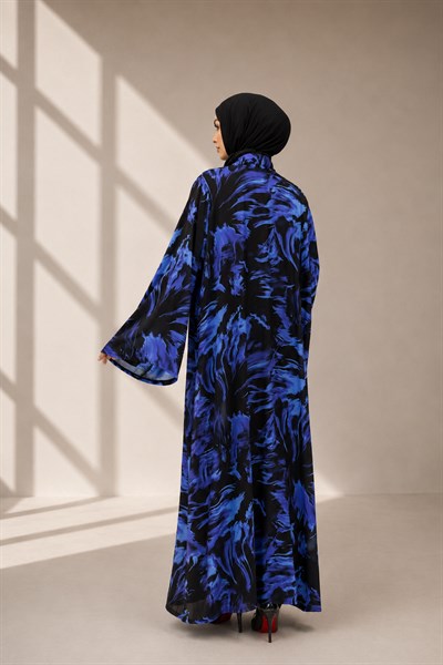 Büyük Beden Çakma İnci Detaylı Desenli Saten Abaya Takım Lavanta OTW2929