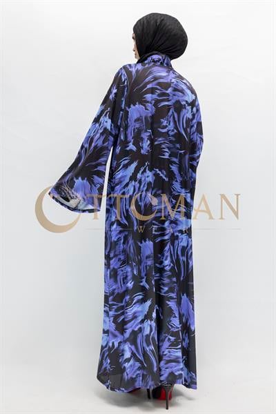 Büyük Beden Çakma İnci Detaylı Desenli Saten Abaya Takım Lavanta OTW2929
