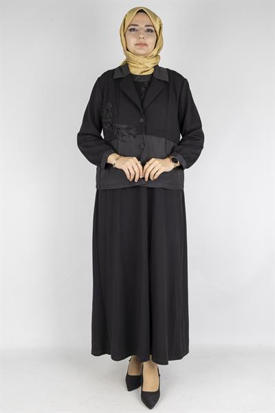 Büyük Beden Çelik Örme Elbise Ceket Takım Siyah OTW50456