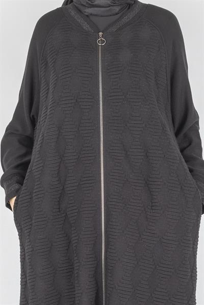 Büyük Beden Çelik Örme Fermuarlı Kap Siyah OTW5604