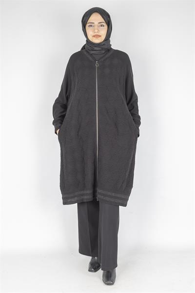 Büyük Beden Çelik Örme Fermuarlı Kap Siyah OTW5604