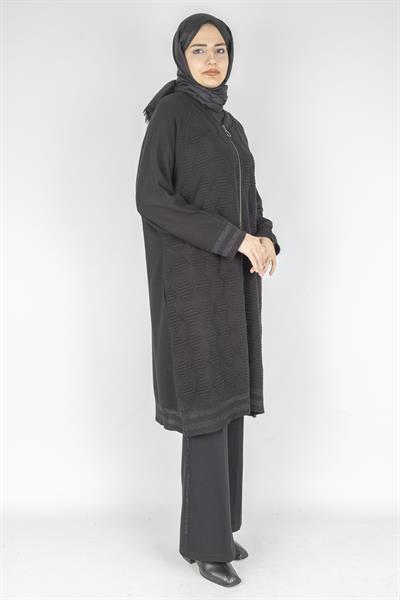 Büyük Beden Çelik Örme Fermuarlı Kap Siyah OTW5604