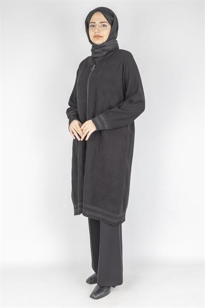 Büyük Beden Çelik Örme Fermuarlı Kap Siyah OTW5604