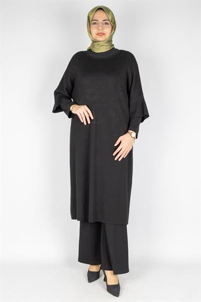 Büyük Beden Çelik Örme Uzun Tunik & Elbise Siyah OTW14142