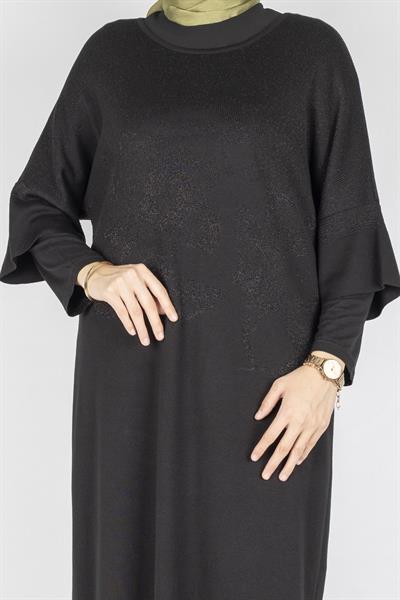 Büyük Beden Çelik Örme Uzun Tunik & Elbise Siyah OTW14142