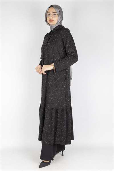 Büyük Beden Çelik Örme Uzun Tunik&Elbise Siyah OTW9371