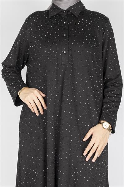 Büyük Beden Çelik Örme Uzun Tunik&Elbise Siyah OTW9371
