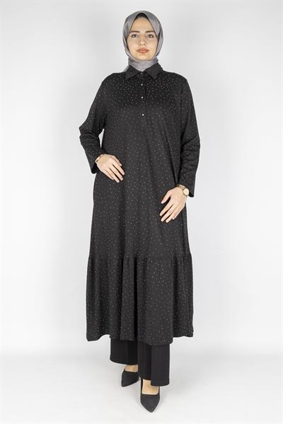 Büyük Beden Çelik Örme Uzun Tunik&Elbise Siyah OTW9371