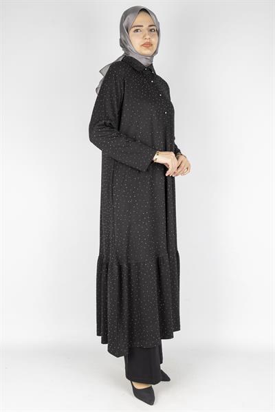 Büyük Beden Çelik Örme Uzun Tunik&Elbise Siyah OTW9371