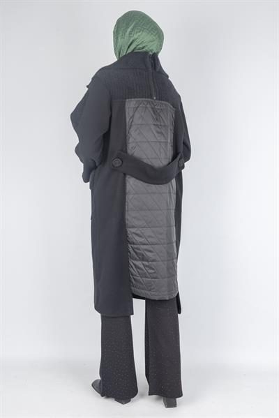 Büyük Beden Cepli Modern Kaşe Kaban Siyah OTW9822